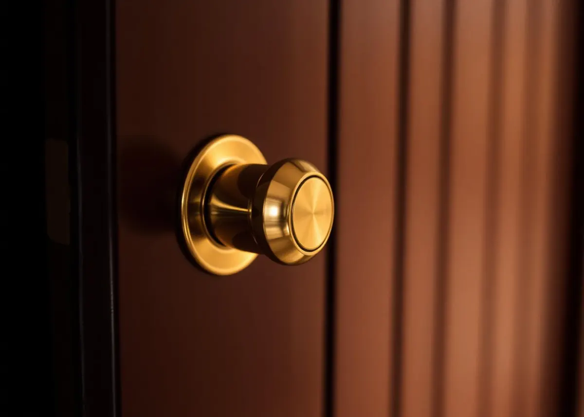 Gros plan sur un barillet de porte résidentielle en laiton