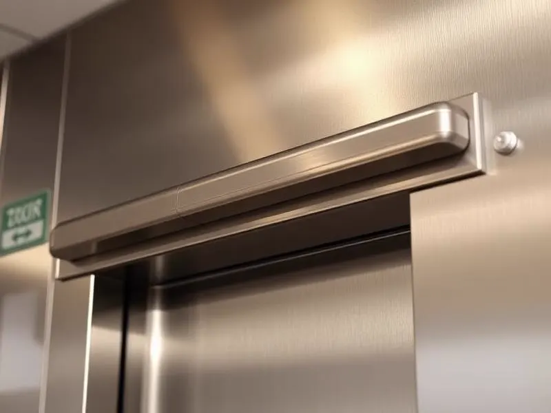 Stainless steel panic exit device on an exit door
