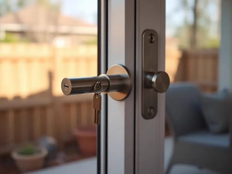 Handle and lock on a sliding patio door