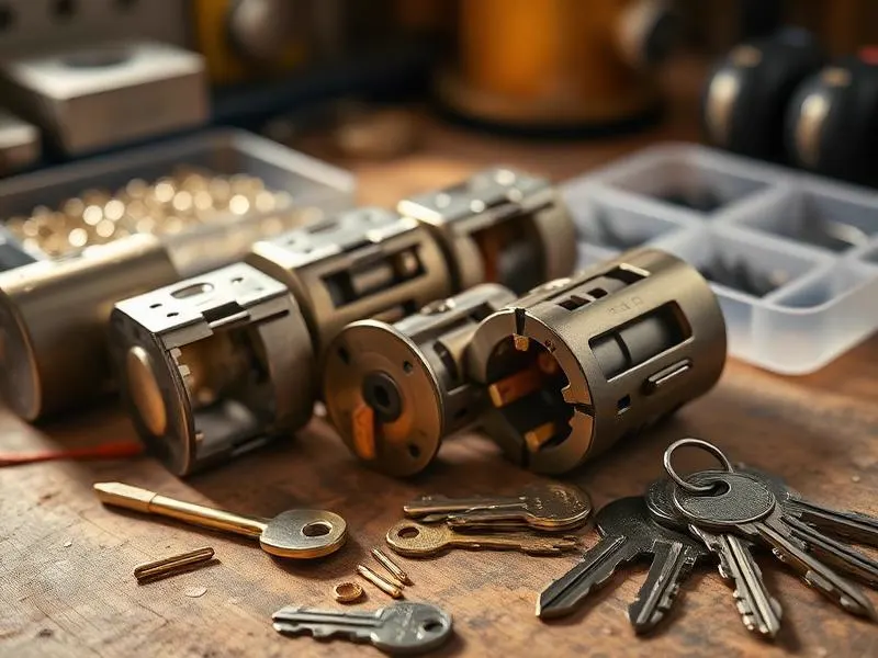 Disassembled lock cylinders with rekeying pins